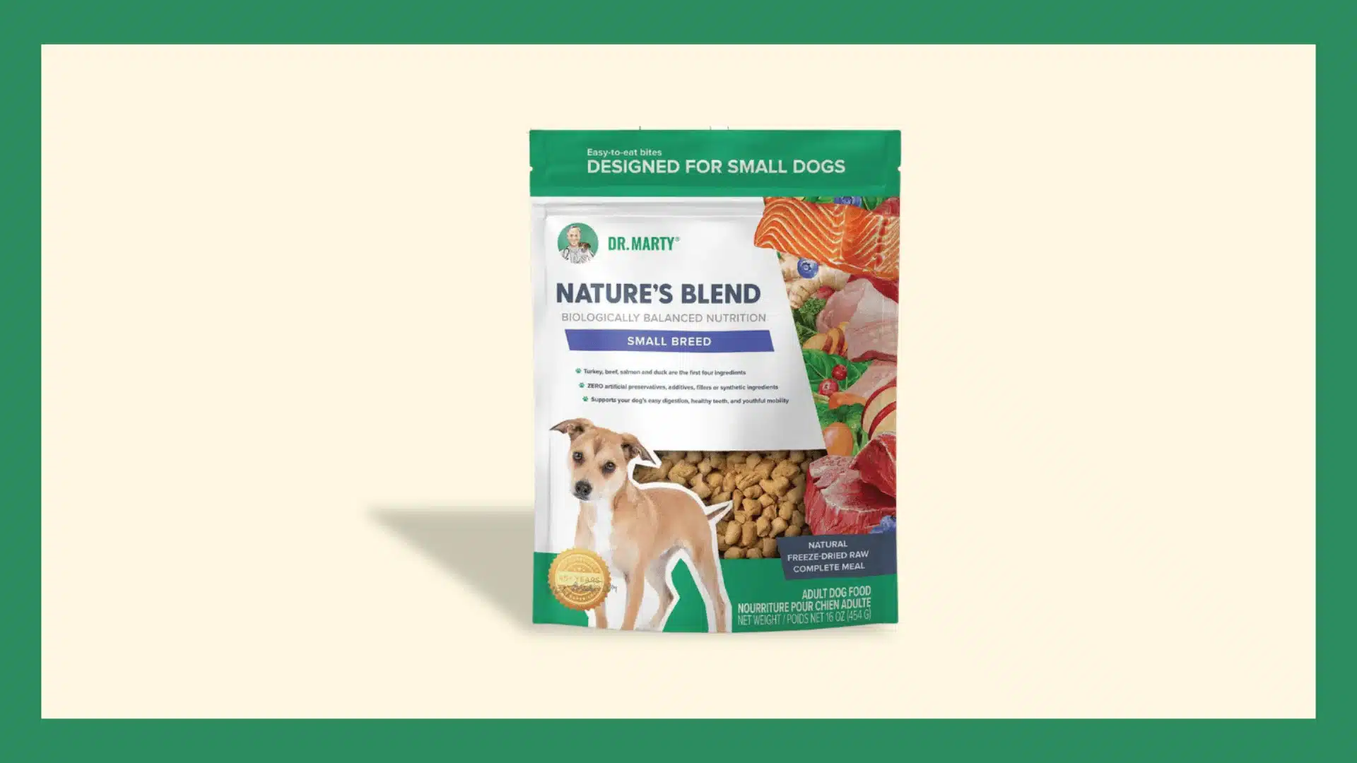 Bag of Dr. Marty Nature's Blend freeze dried raw dog food for small breeds