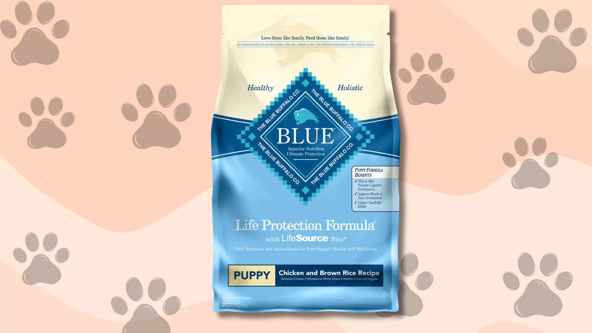 Blue Buffalo Puppy food bag designed for healthy growth and balanced nutrition for puppies