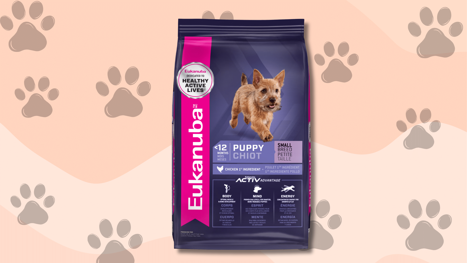 Eukanuba Puppy food bag designed for healthy growth and balanced nutrition for puppies