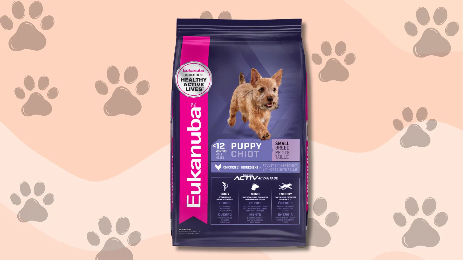 Eukanuba Puppy food bag designed for healthy growth and balanced nutrition for puppies