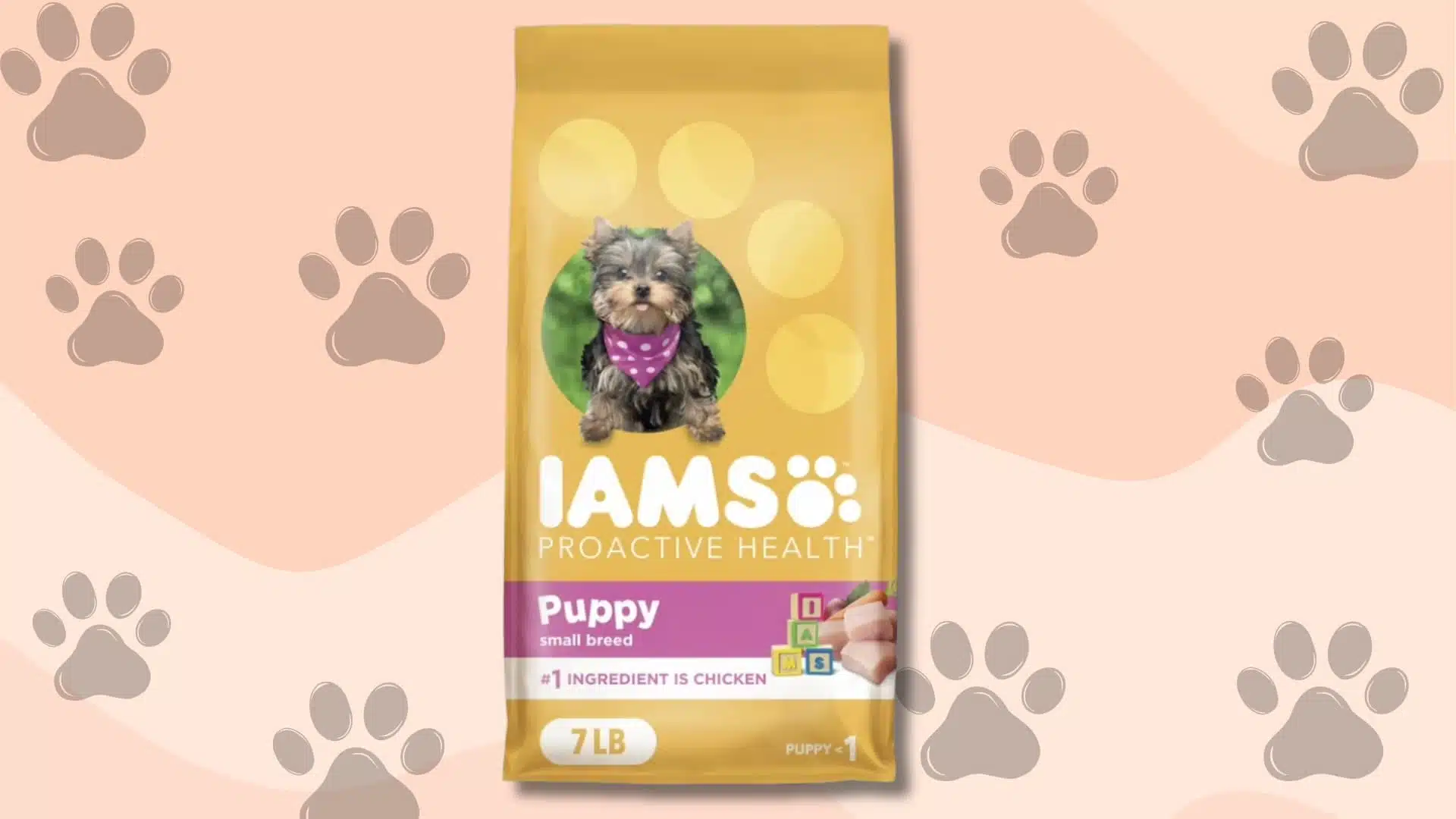 Iams Proactive Health Puppy food bag designed for healthy growth and balanced nutrition for puppies