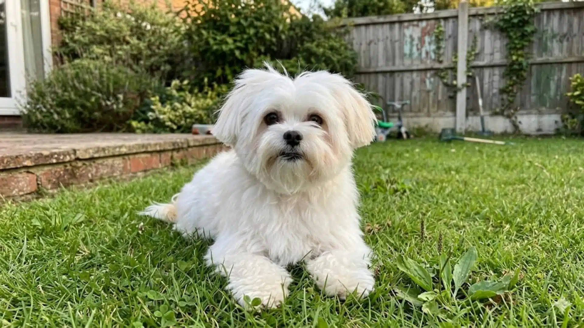 Kyi-Leo breed dog sitting in a grassy backyard background (1)