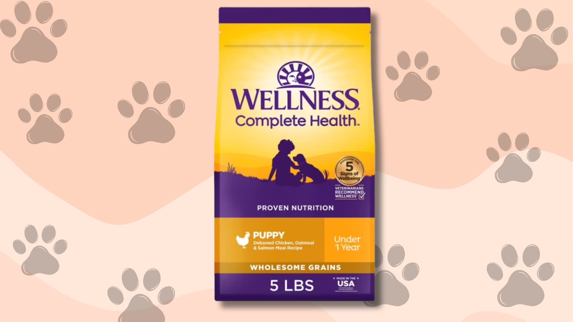 Wellness Complete Health Puppy food bag designed for healthy growth and balanced nutrition for puppies