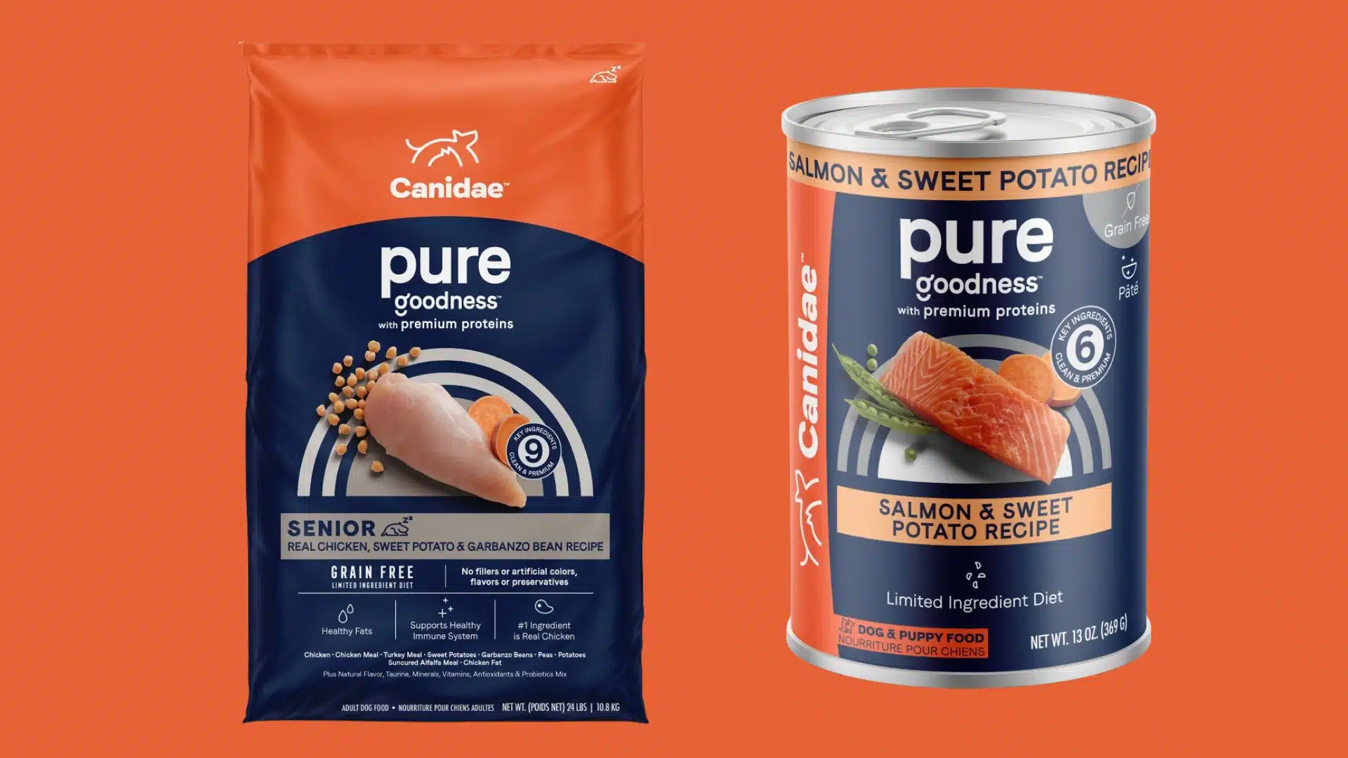 Canidae Pure grain free dog food with boar, chicken, and salmon recipes