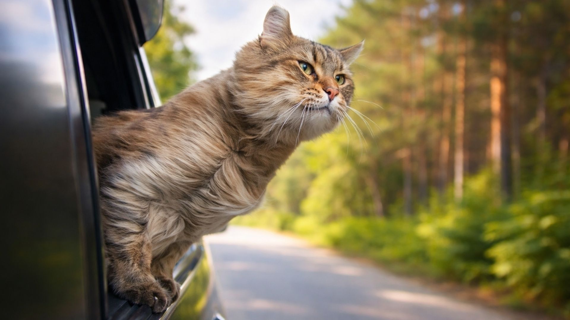 cat sticking head out of car window
