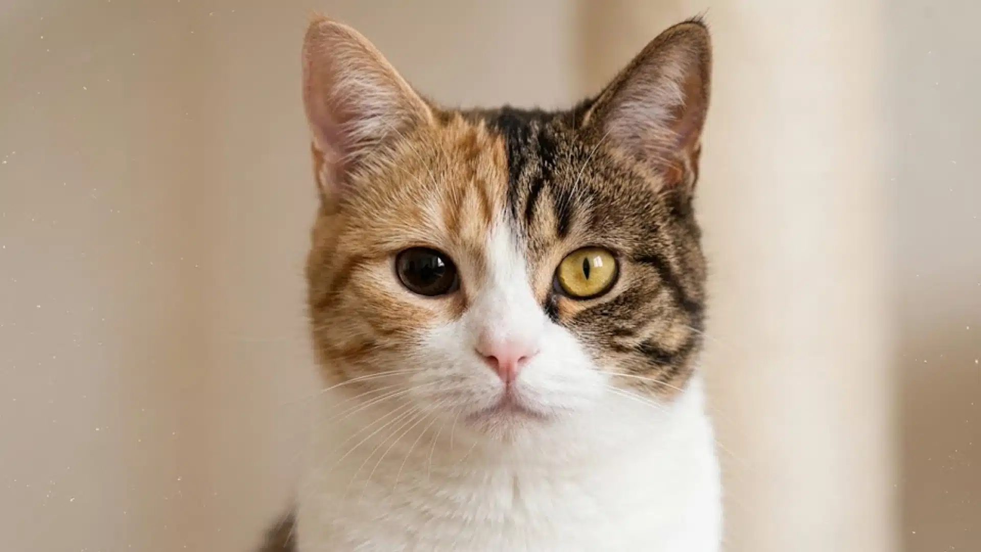 Close up of a cat with anisocoria, showing one dilated pupil and one constricted pupil in natural light