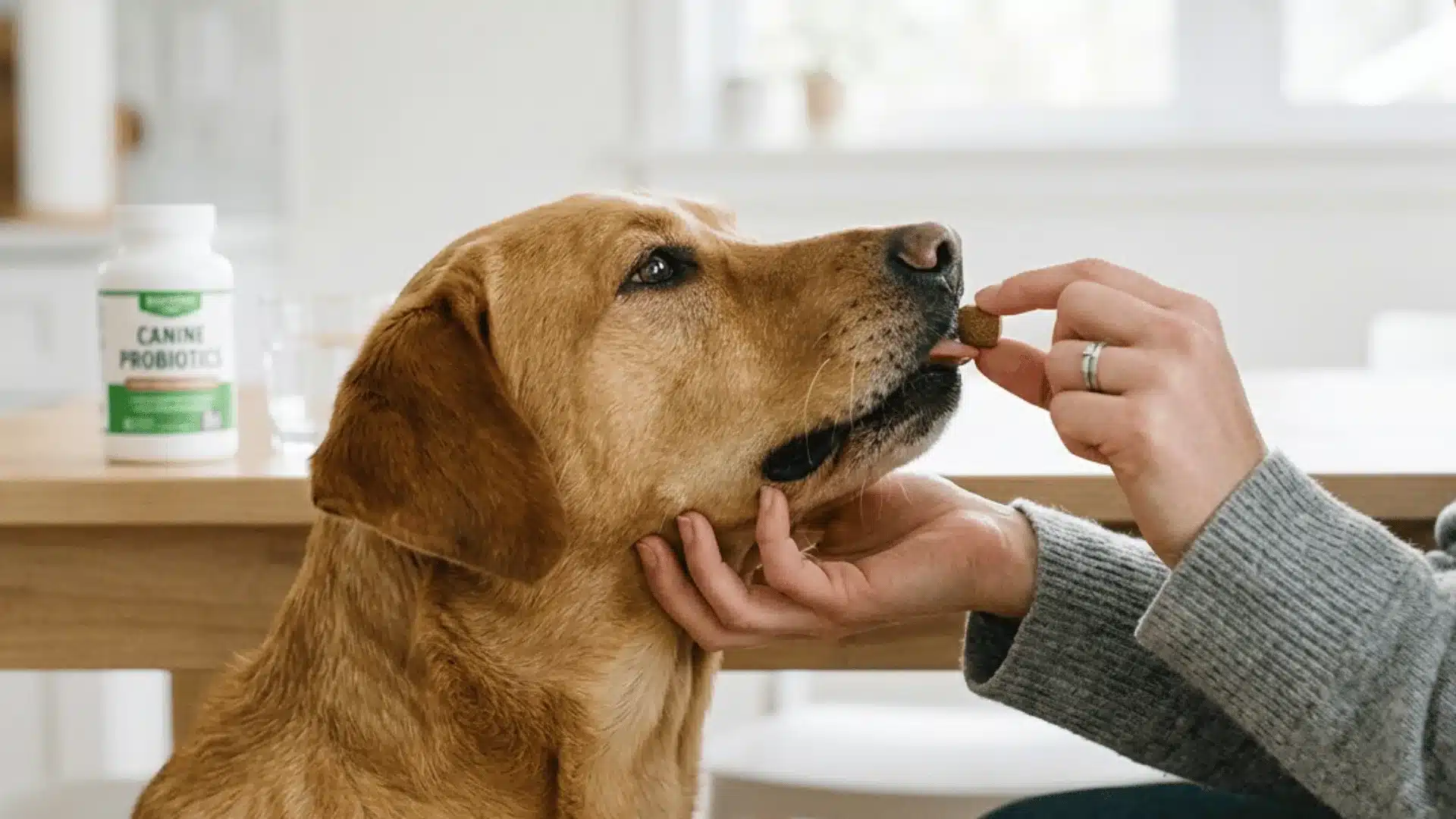 Dog receiving probiotic or medication for colitis treatment