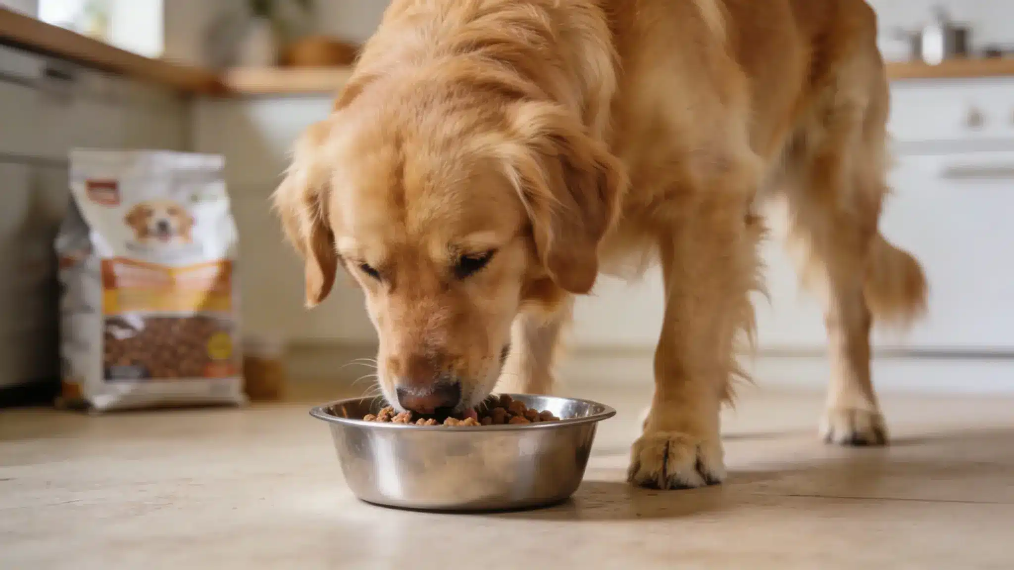 Healthy adult dog eating