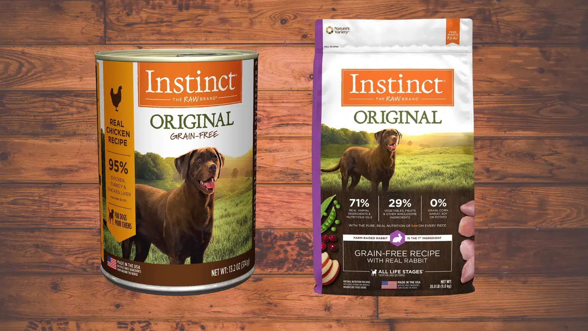 Instinct Original raw coated dry dog food with chicken and bowl of kibble