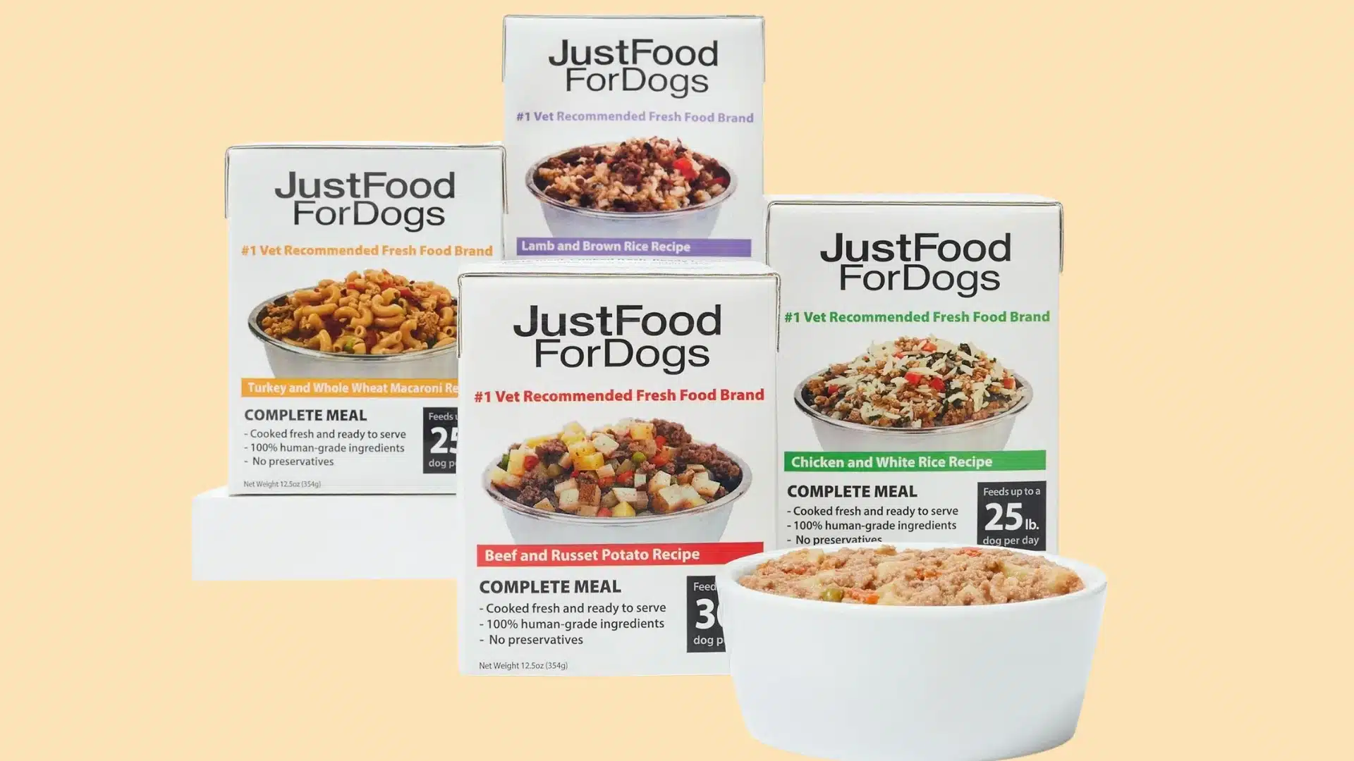 JustFoodForDogs fresh complete meal recipes including chicken, beef, turkey and lamb boxes