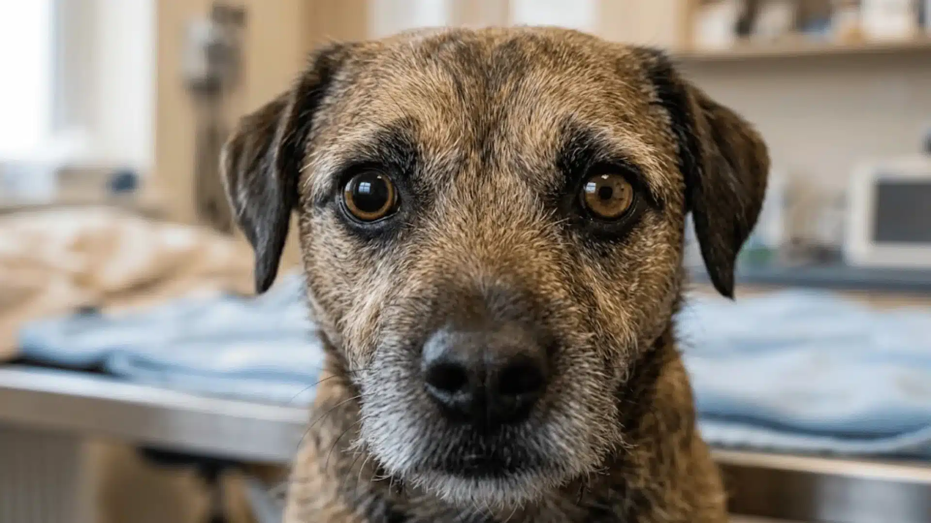 Close-up of a small dog’s eyes and face, highlighting alert expression and possible health concerns