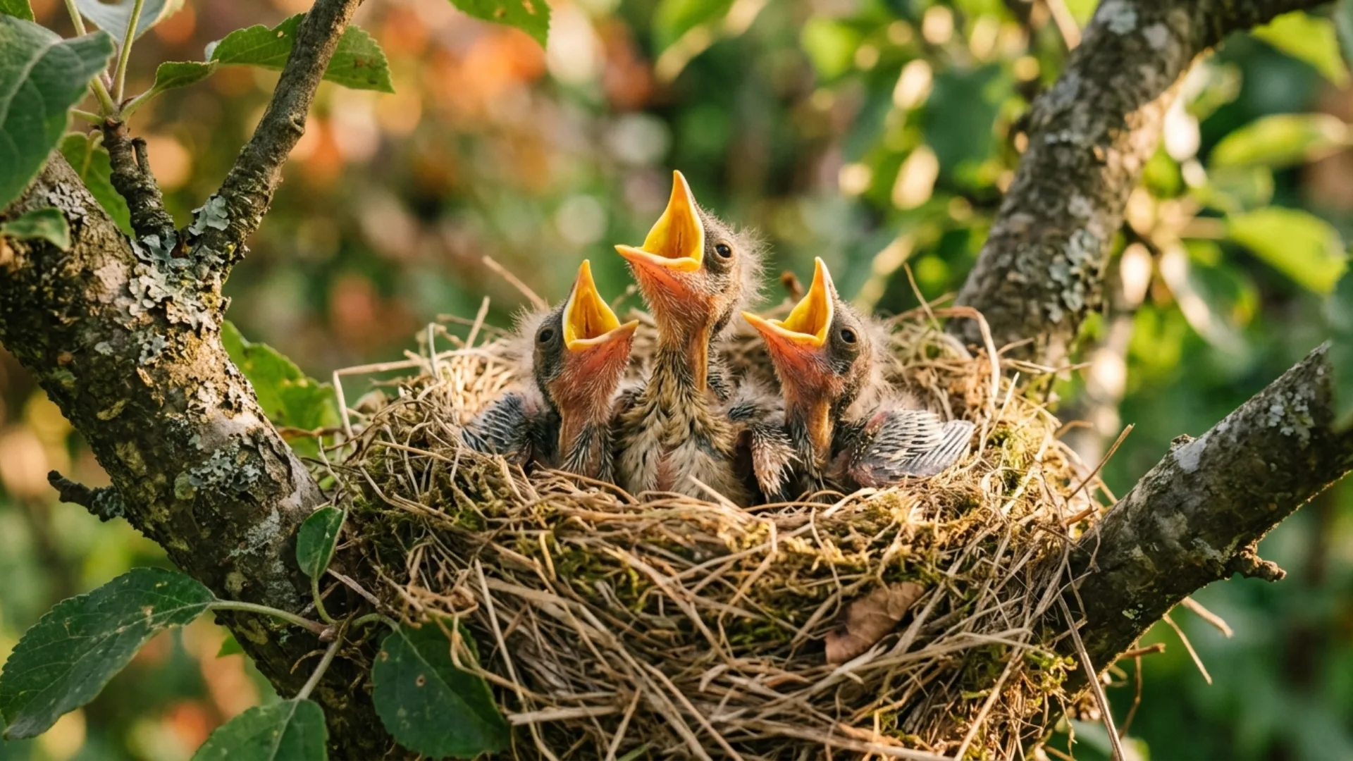 Baby birds calling from a nest