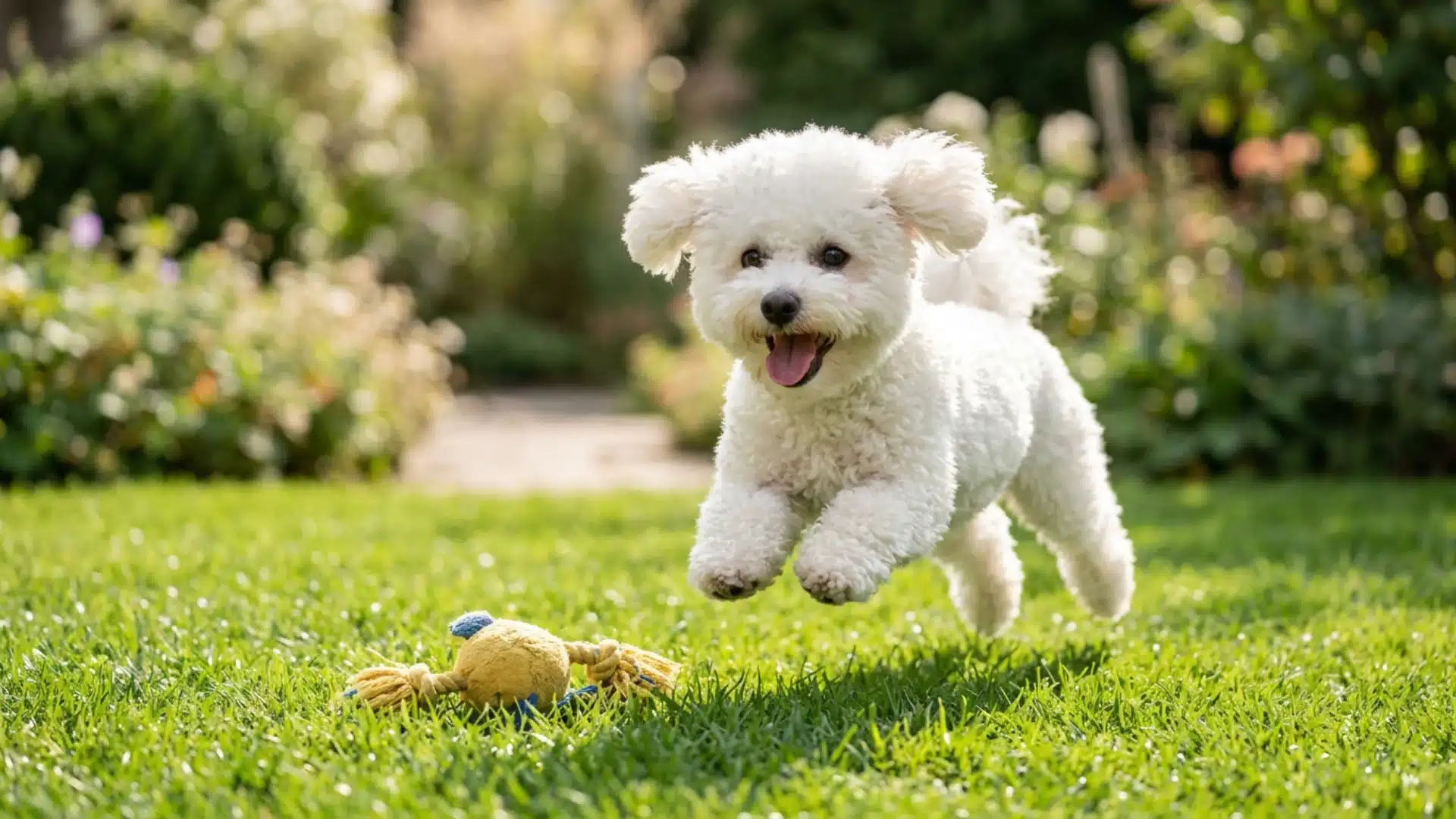 Bichon Frise playing outdoors on grass