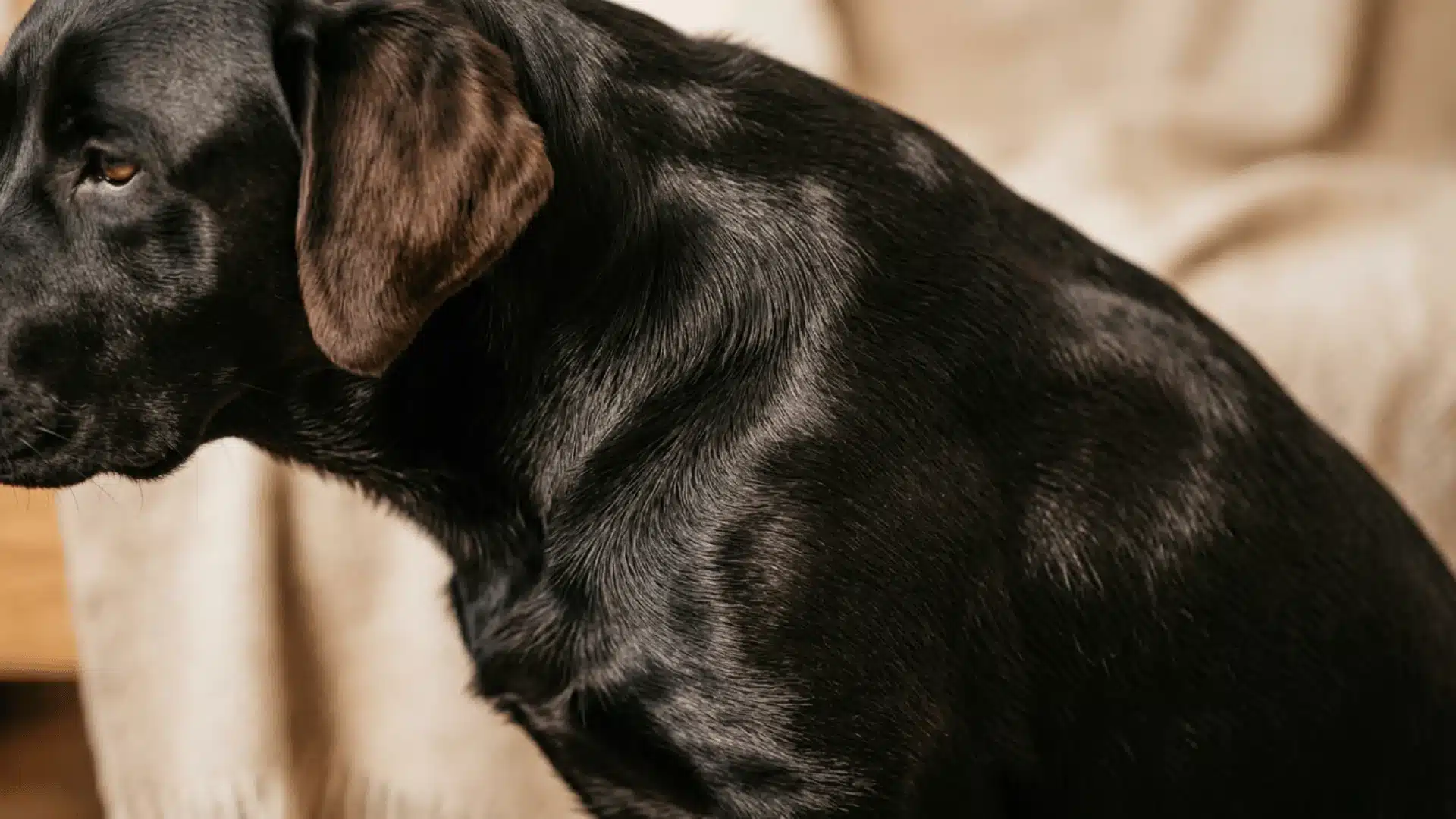 Close-up of a dog's shiny healthy coat showing improved skin and coat condition