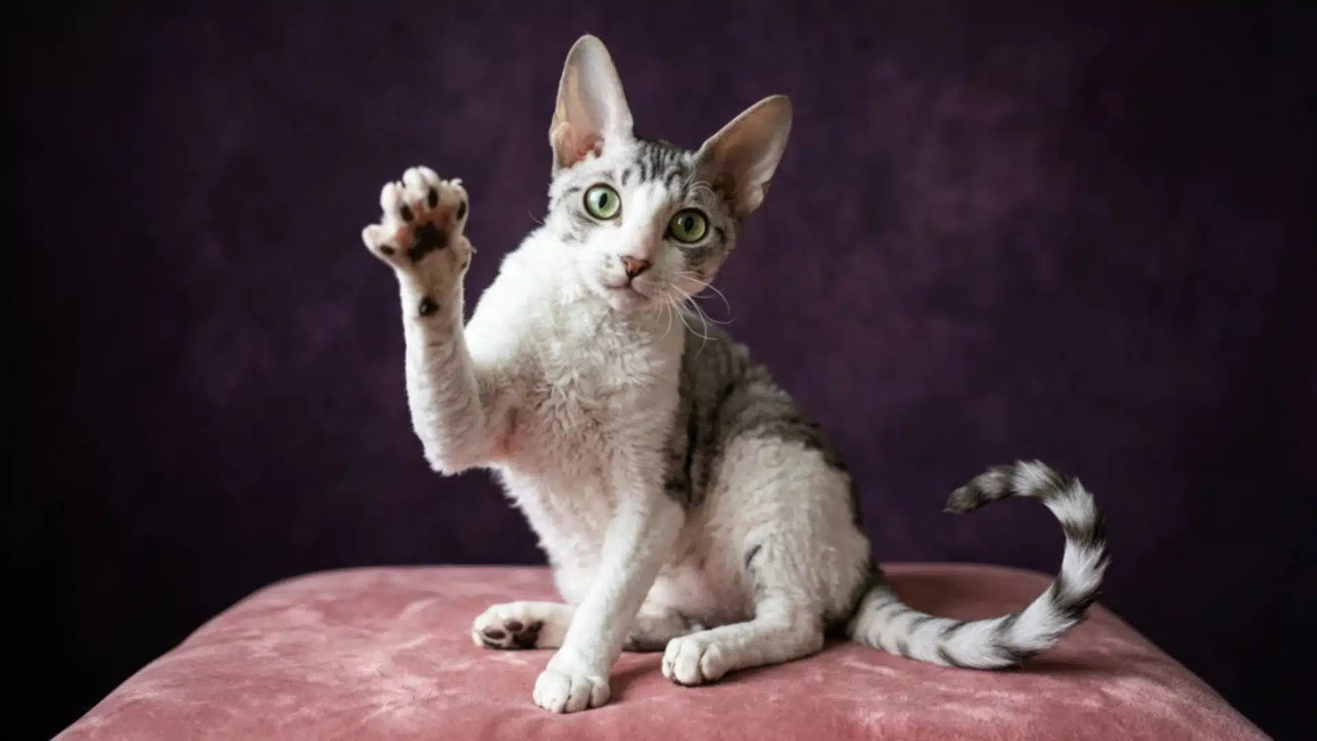 Cornish Rex cat raising paw