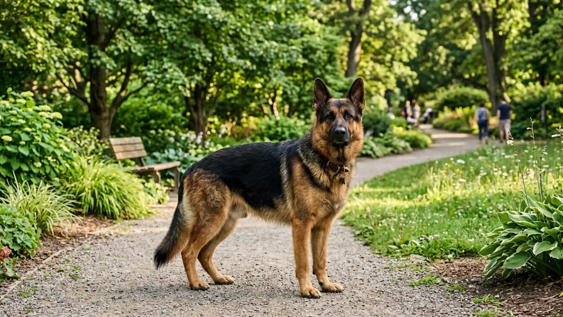 German Shepherd standing in a park.