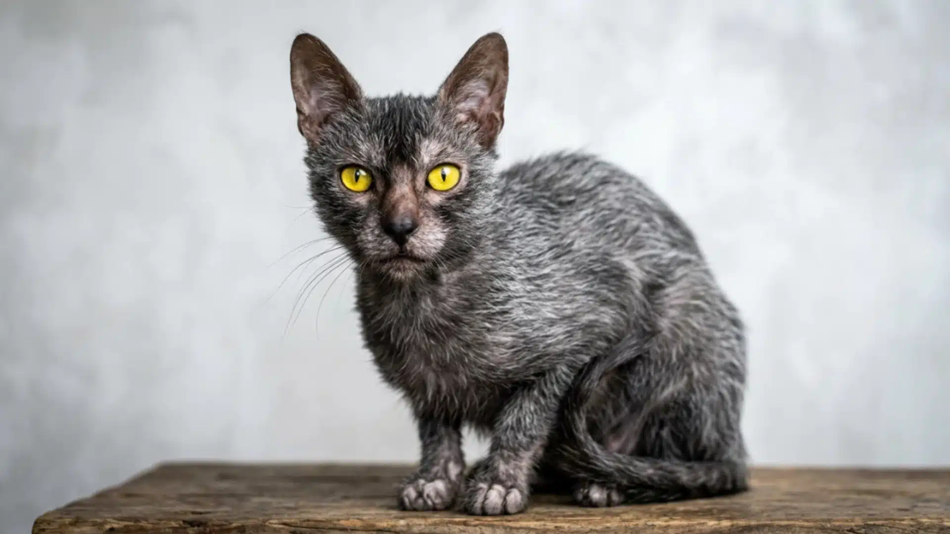Lykoi cat with yellow eyes