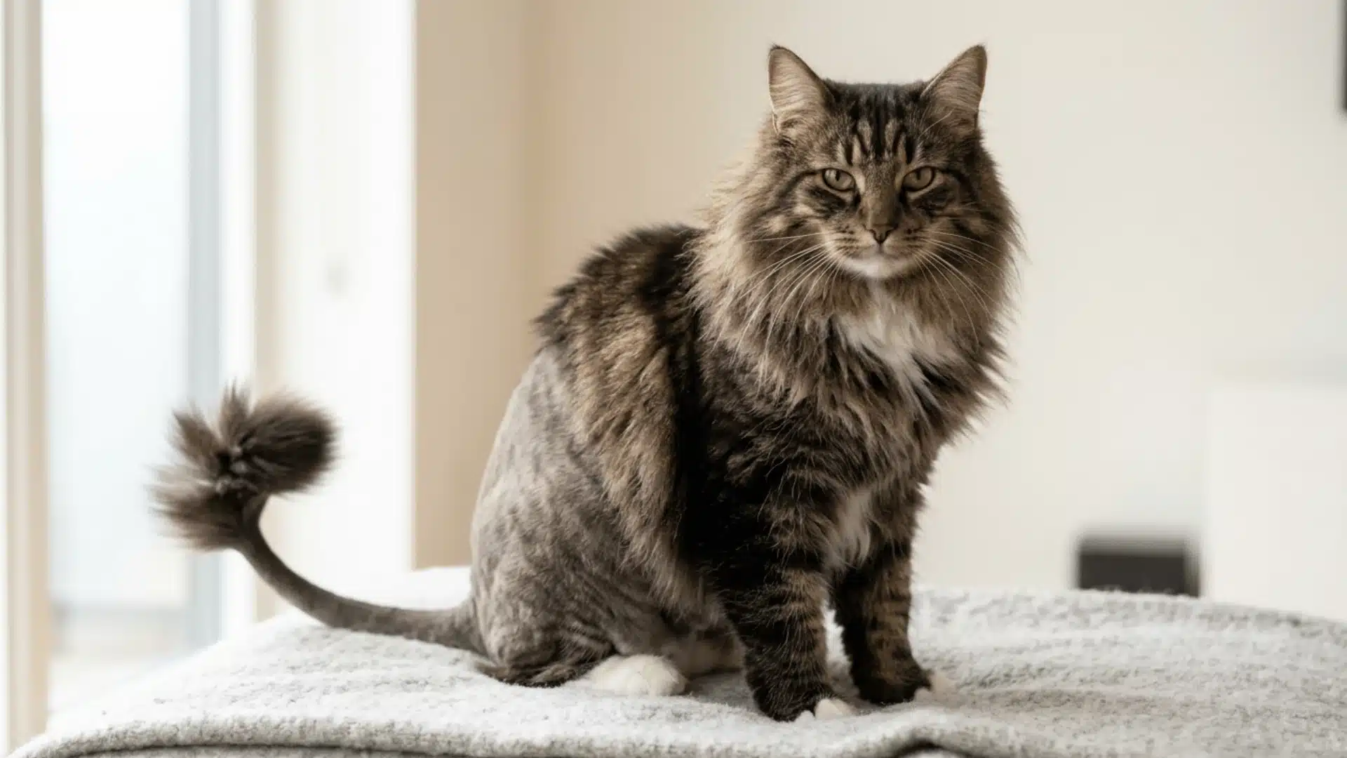 Norwegian Forest Cat with long Asian lion mane and shaved body