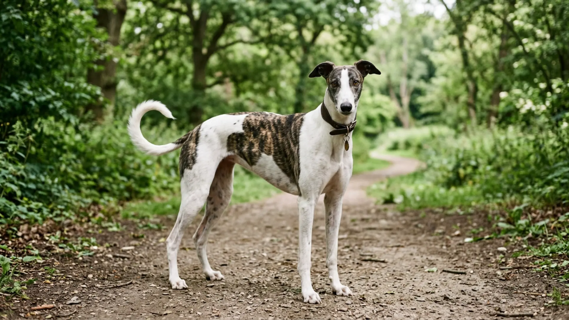 Sleek fawn Greyhound mid-stride across open sunlit terrain with sandstone cliffs behind