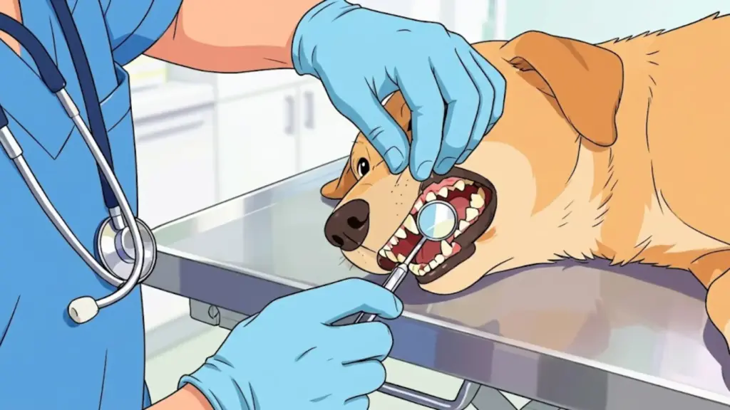 Veterinarian examining a dog's teeth during a dental checkup