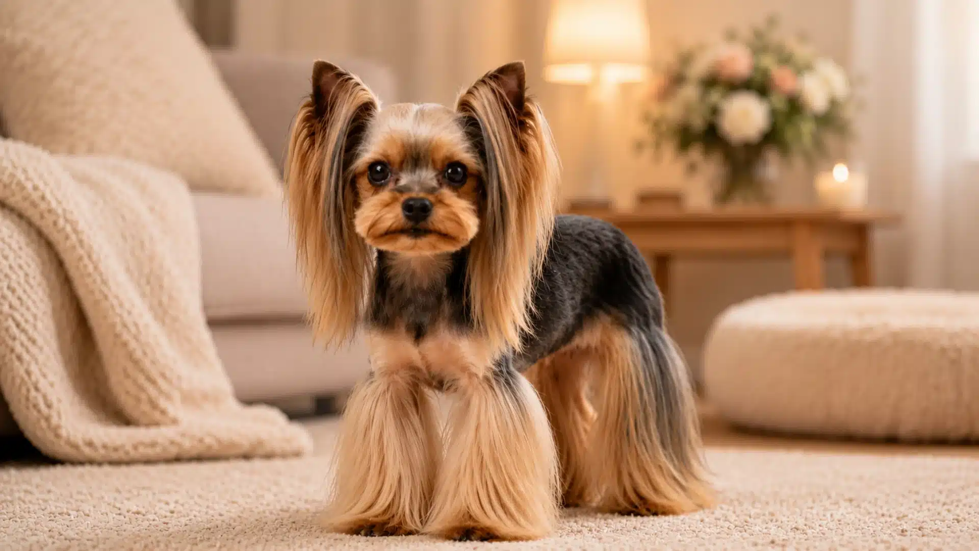 Yorkie with Asian fusion cut and long silky ears