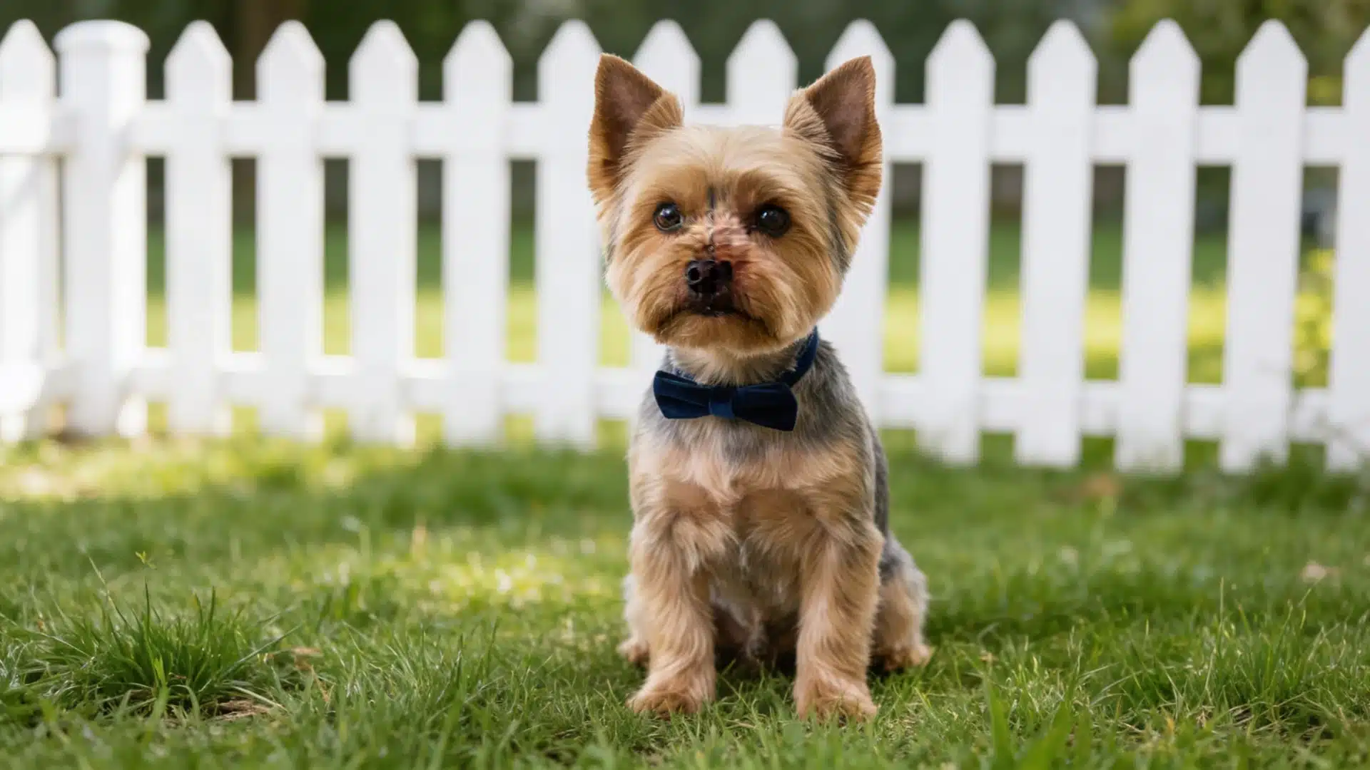 Yorkshire Terrier with a clean ear cut and neatly trimmed upright ears.