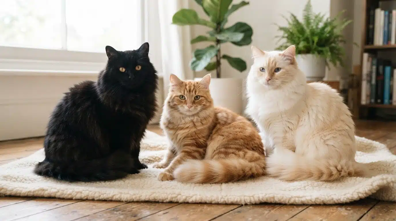 black orange and white ragamuffin cats showing different coat colors and patterns