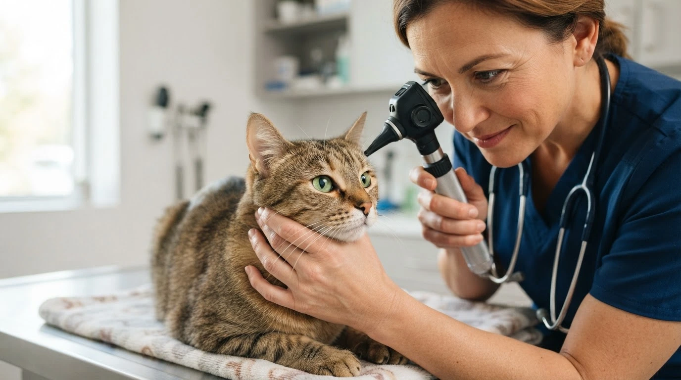 cat eye examination with a vet checking vision and eye health carefully