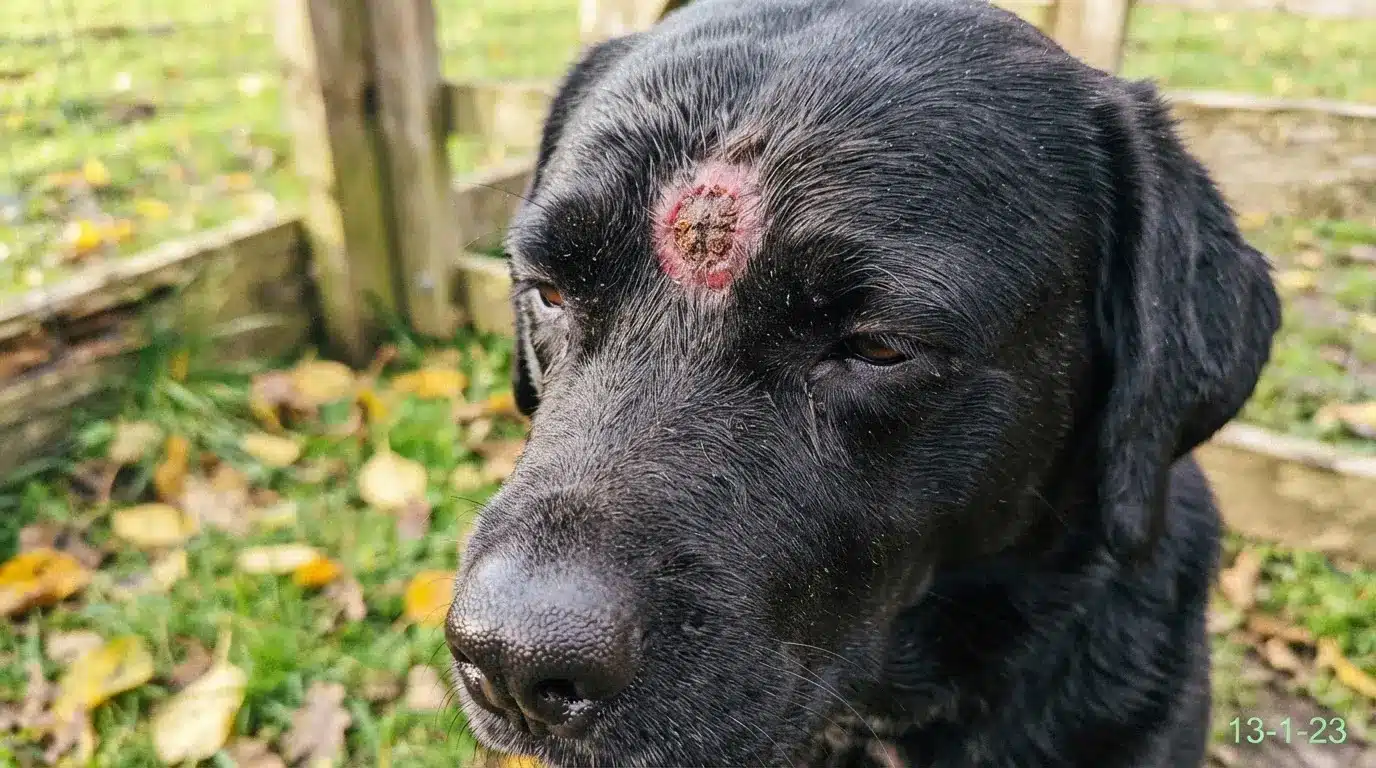 close up of a basal cell tumor showing realistic rounded skin growth with detailed fur and pores