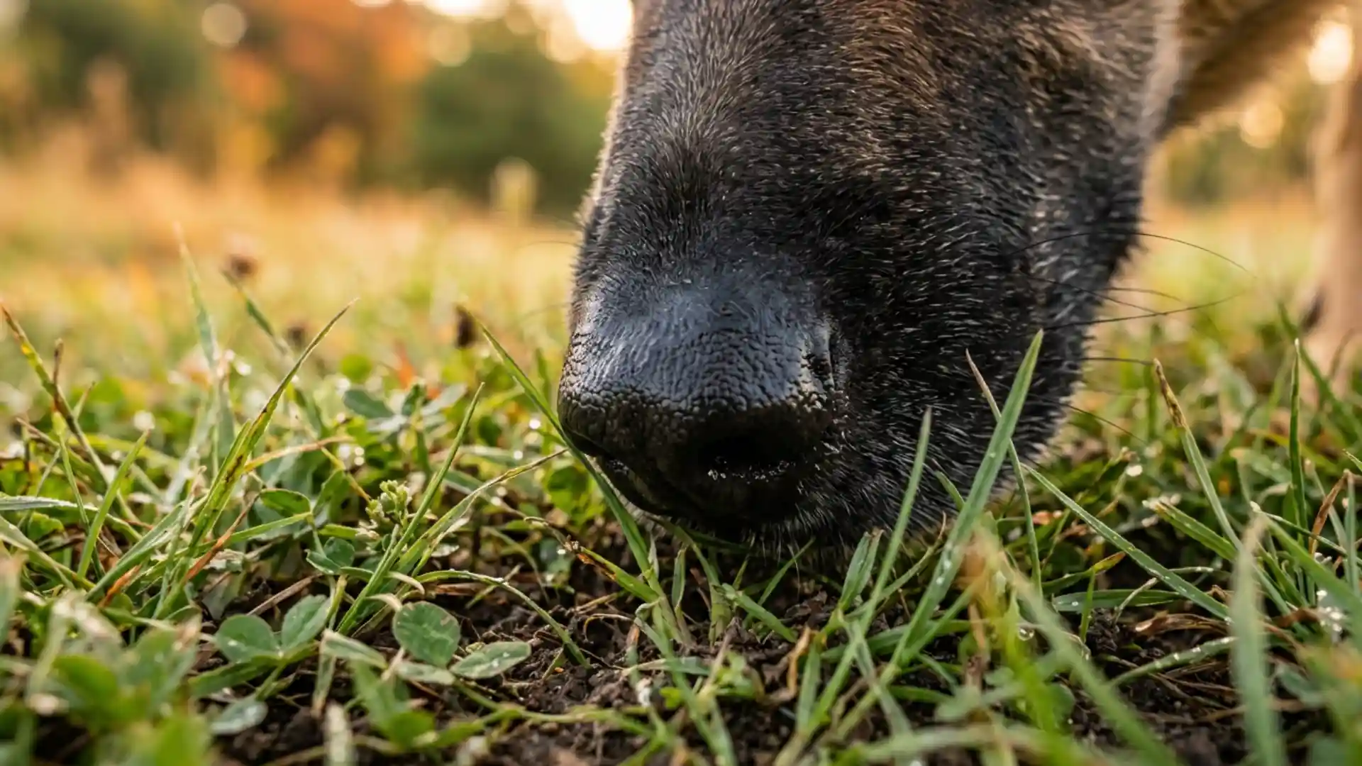 Close-up of a dog nose sniffing the ground, showing the powerful sense of smell