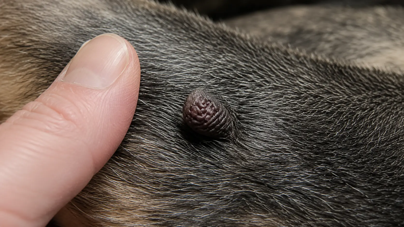 close up of a dog skin tag showing realistic soft tissue texture with detailed surrounding skin and fur