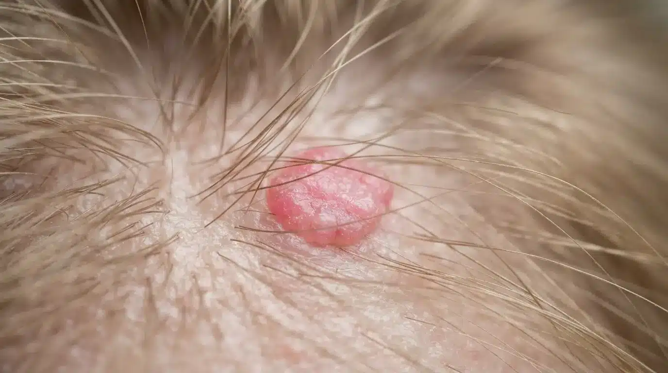 close up of cutaneous hemangiosarcoma showing realistic skin nodule with detailed canine texture