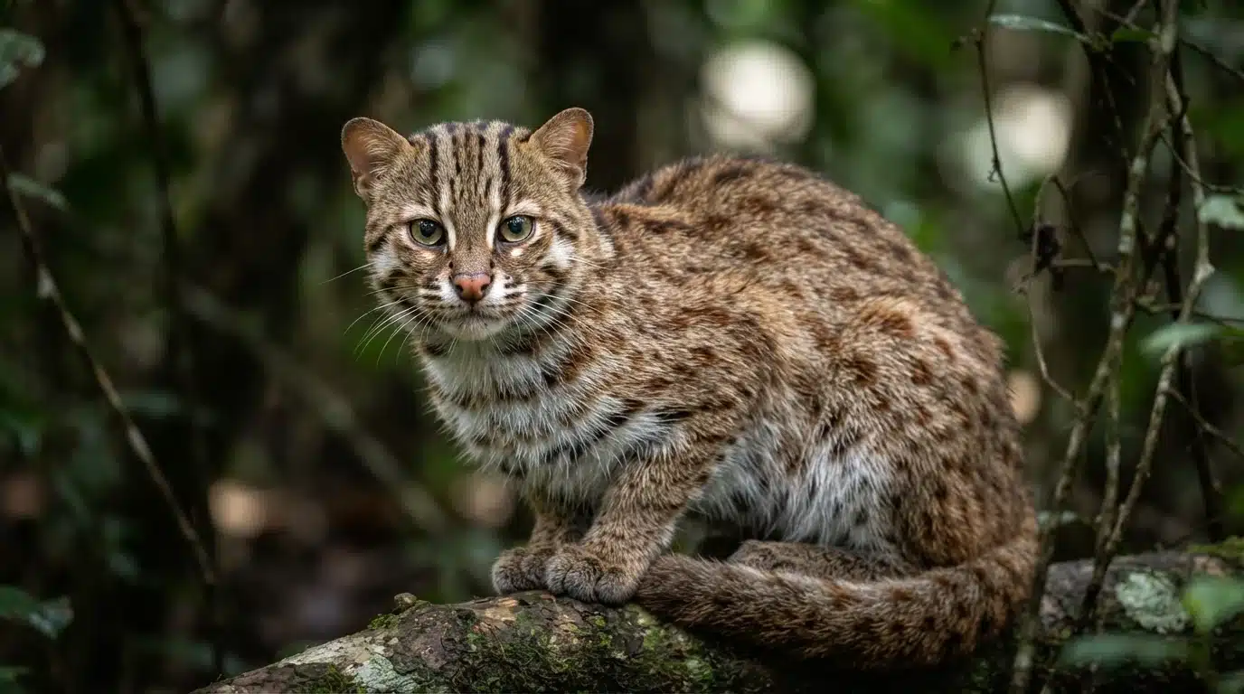 close up of rusty spotted cat face showing unique coat markings