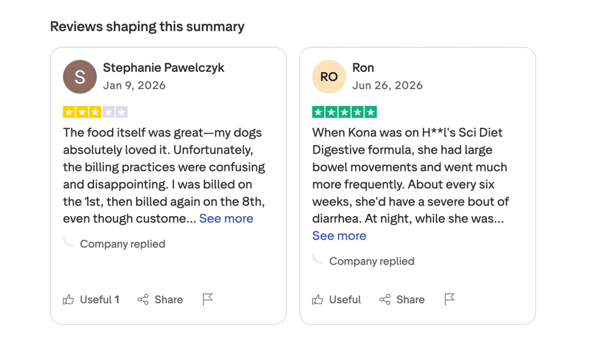 discussion showing owner comments and reviews about fresh dog food cost and subscription concerns