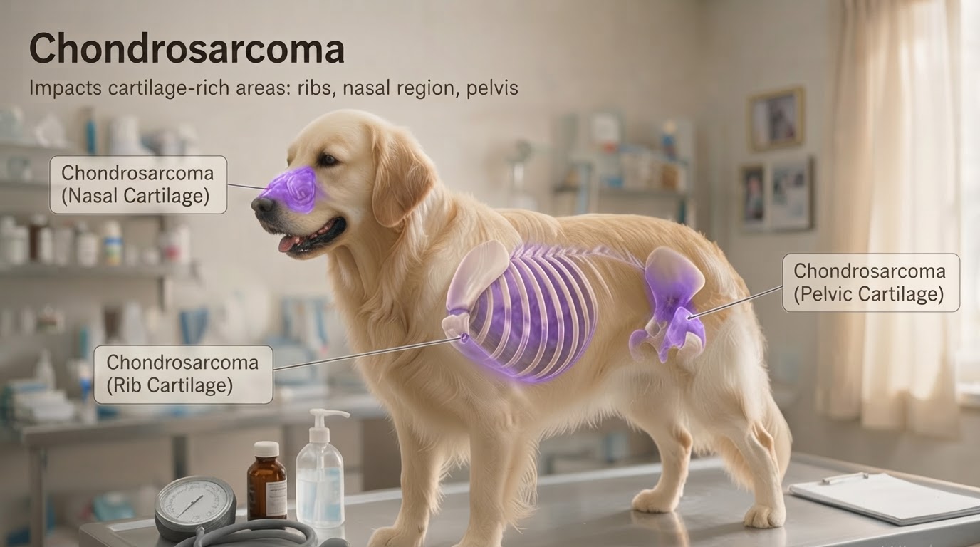 dog anatomy showing cartilage areas affected by chondrosarcoma