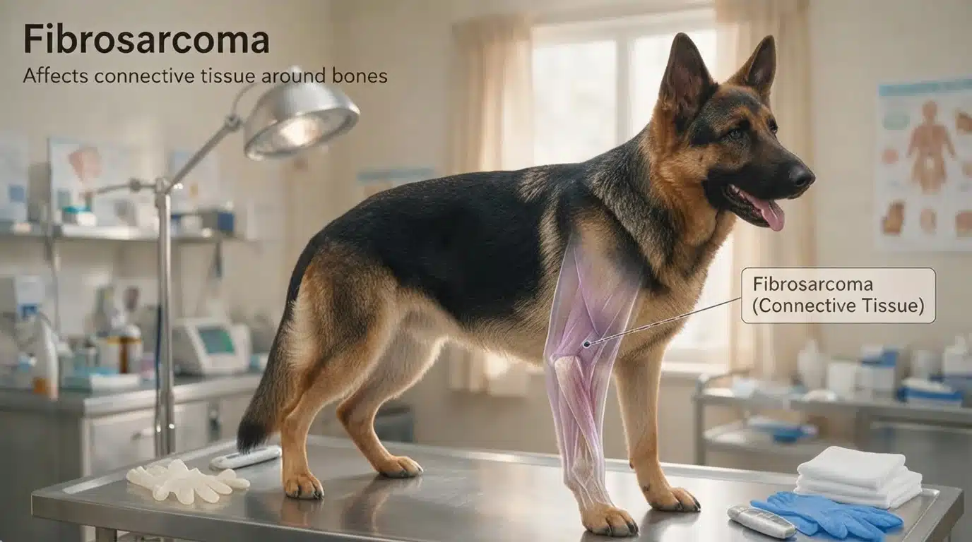 dog anatomy showing connective tissue area involved in fibrosarcoma