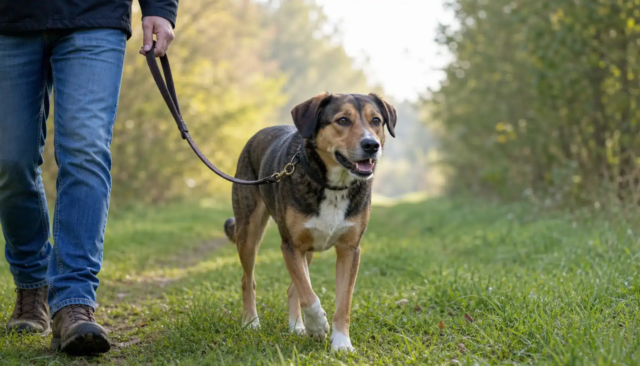 dog walking comfortably after lyme disease treatment during a calm recovery and follow up check