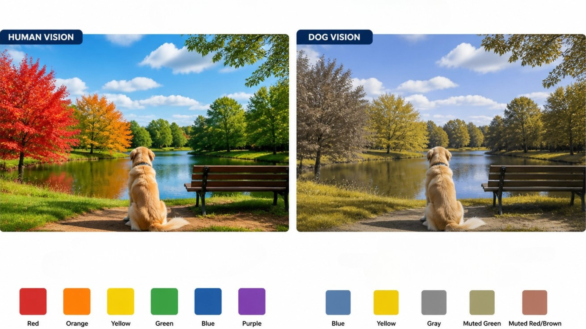 human and dog vision comparison showing different color perception ranges