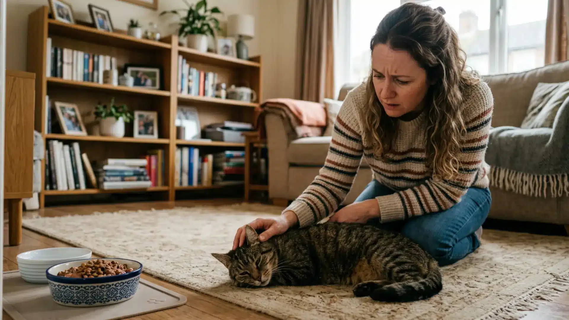 Owner checking a cat that has not eaten for two days