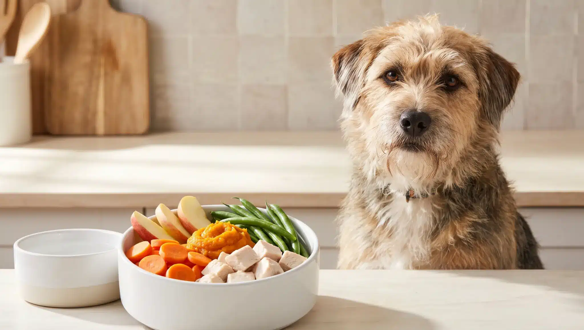 plain dog safe treats with chicken carrots and apple, safer choice than spicy table food