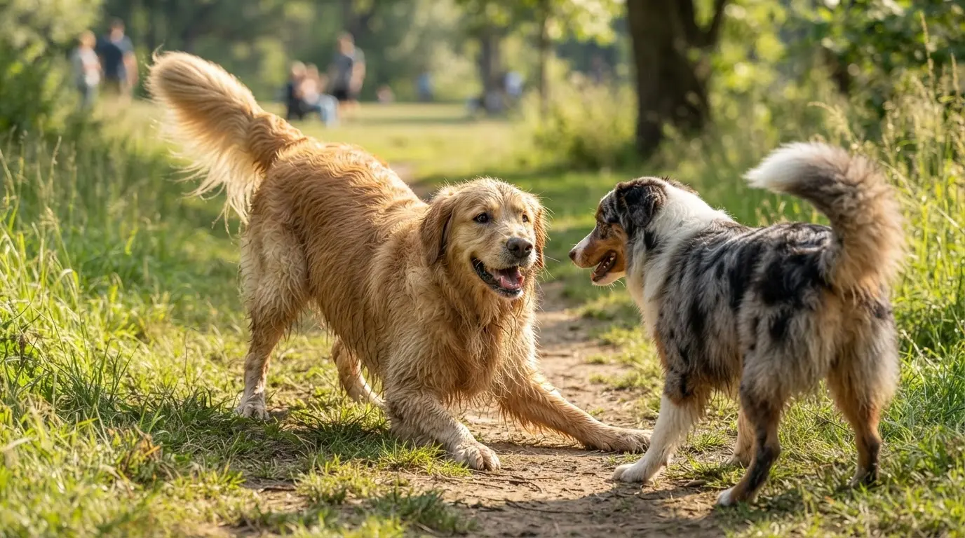 playful dog showing relaxed body language during friendly interaction and communication