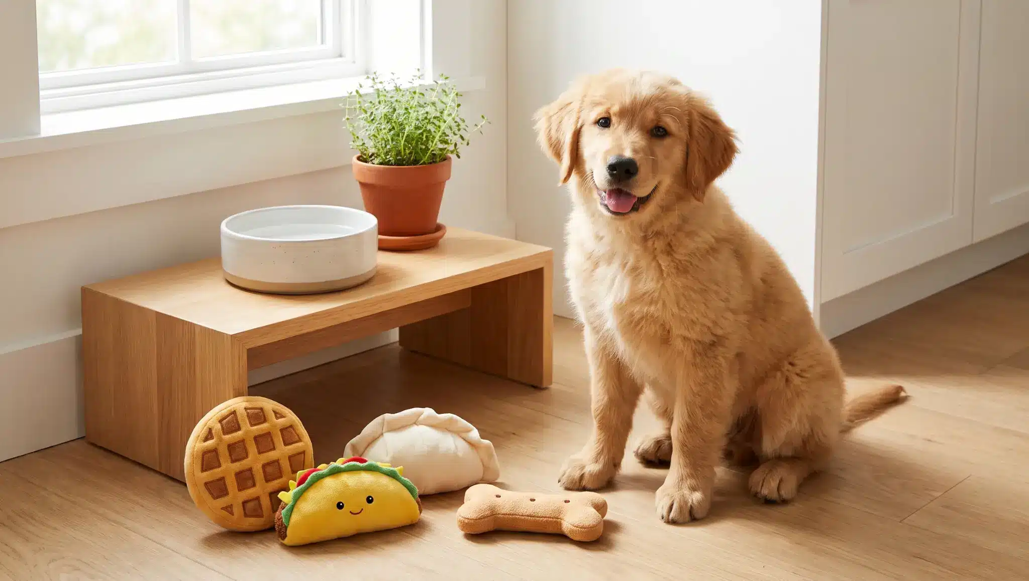 playful female puppy with food shaped toys for funny and food inspired dog names