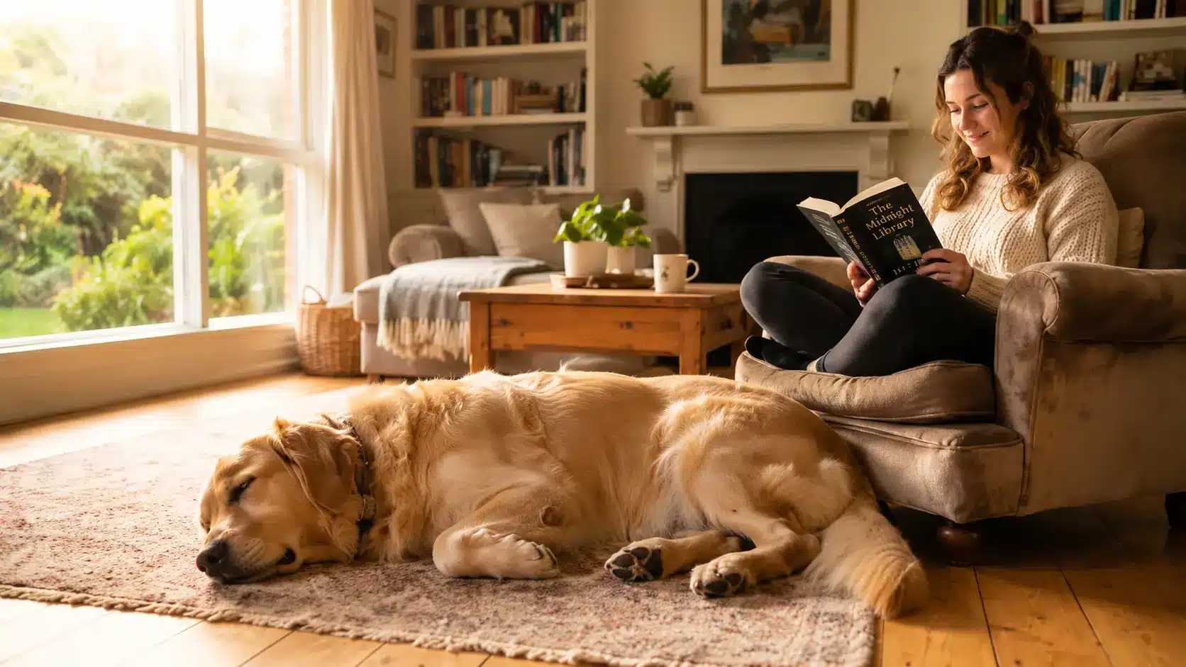 sleepy dog resting comfortably after benadryl while owner quietly monitors normal recovery indoors (1)