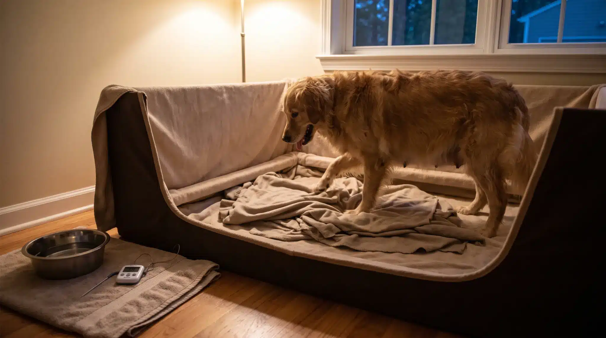 visual signs of dog labor shown through nesting panting restlessness and close observation