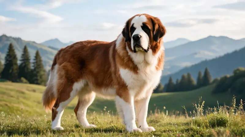 adult saint bernard showing full size and healthy body condition