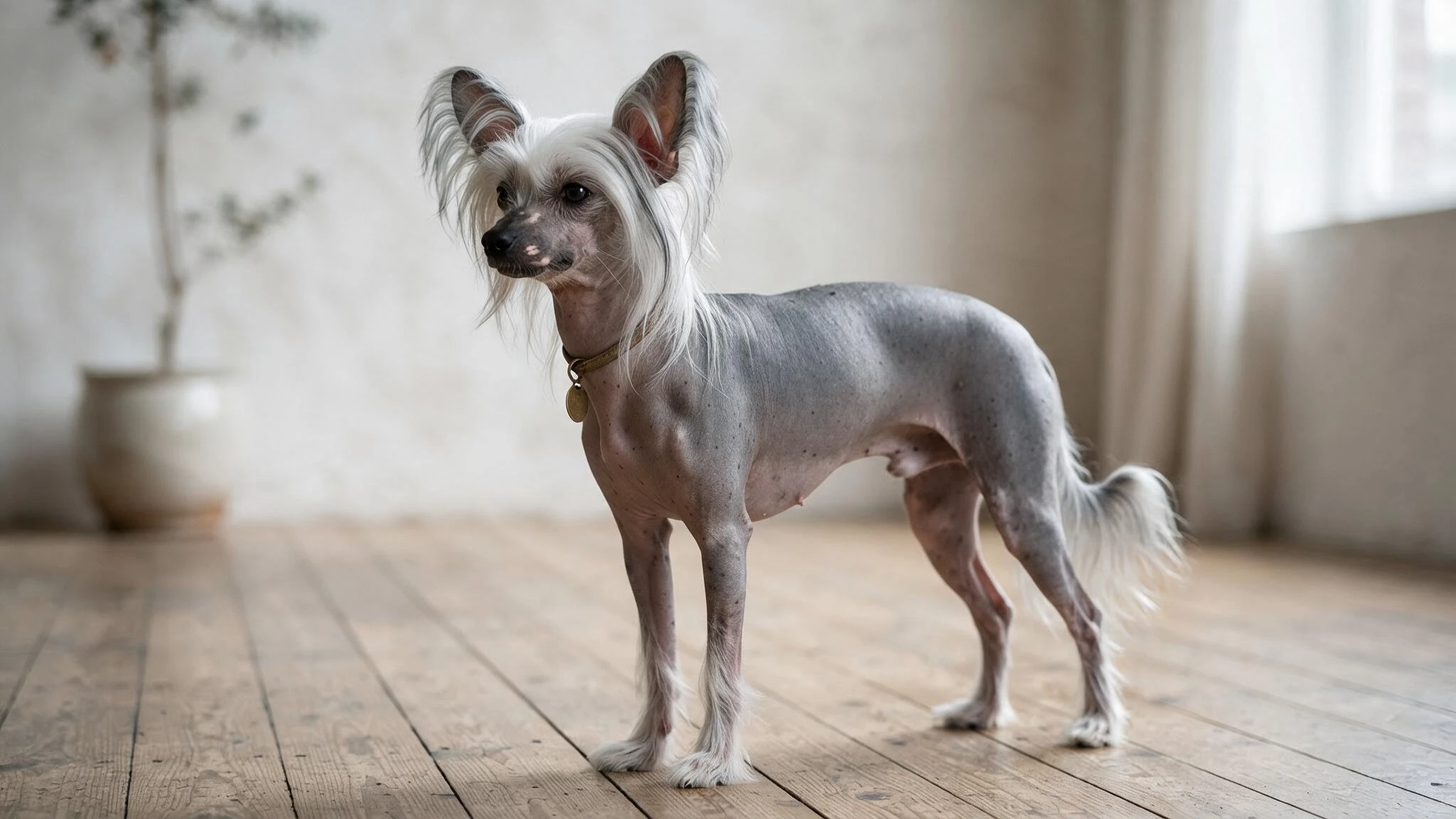 chinese crested dog showing hairless body features