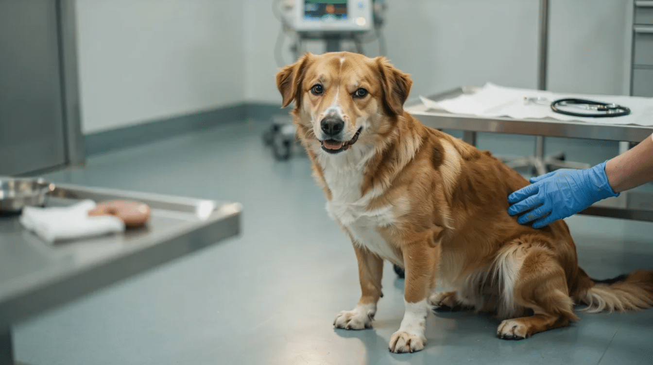 dog showing emergency warning signs at veterinary clinic