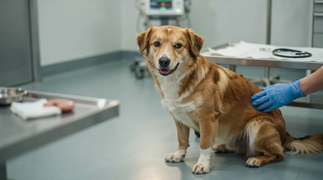 dog showing emergency warning signs at veterinary clinic