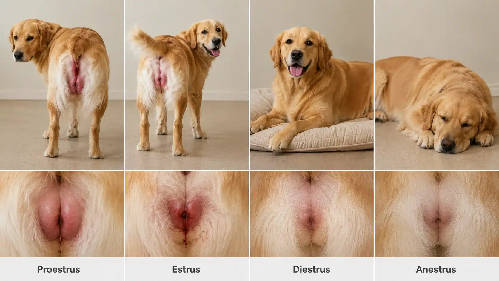 female dog shown through four stages of the heat cycle