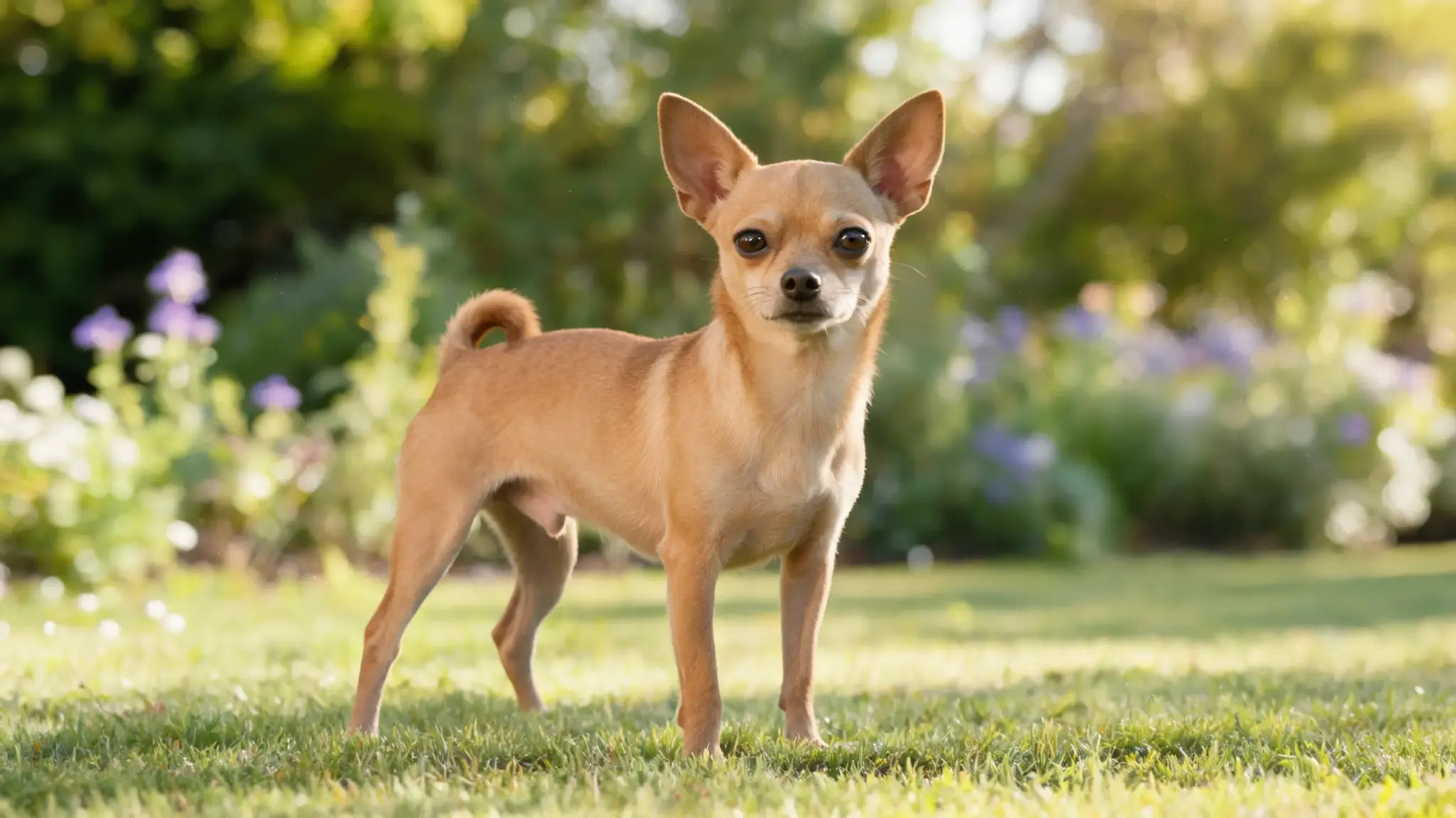 full grown chihuahua dog with tiny body and upright ears outdoors